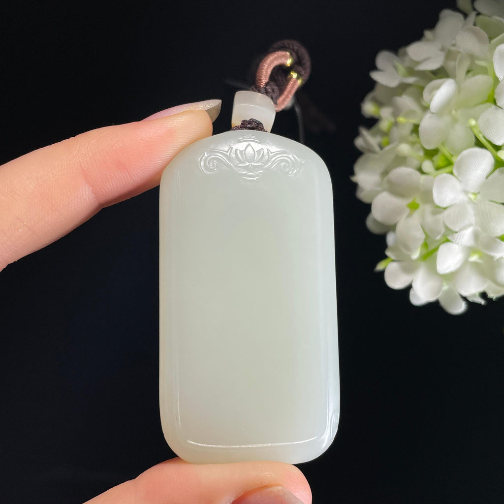 和田玉籽料白玉 “莲纹素福无事牌”（yc326303）