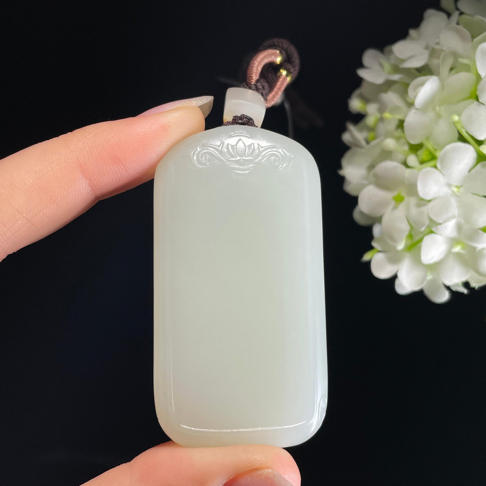 和田玉籽料白玉 “莲纹素福无事牌”（yc326303）