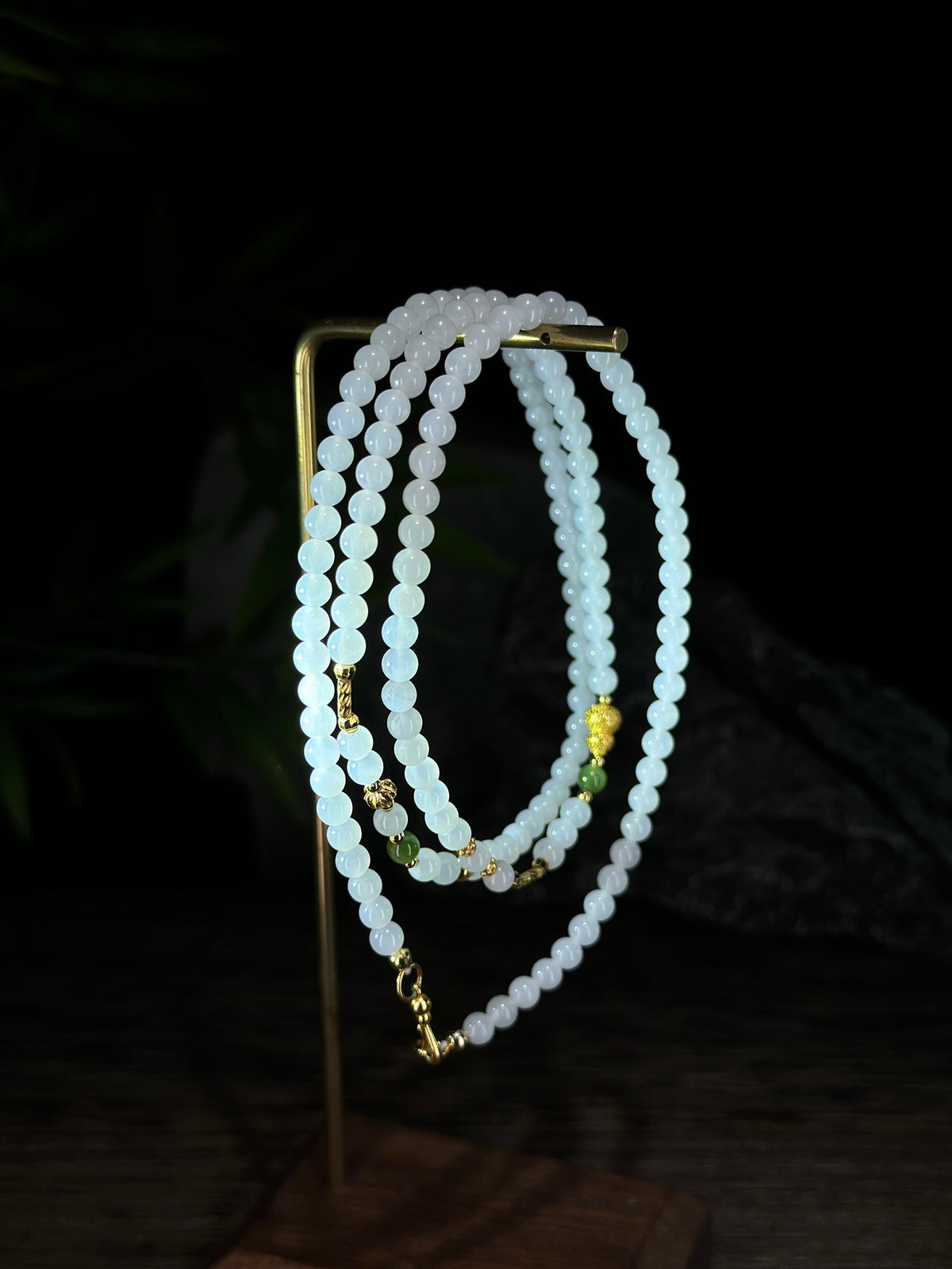 和田玉冰底白玉小米珠项链（135颗）（yc729189）