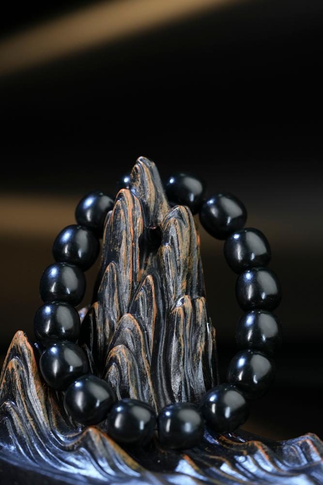 和田玉塔青老型珠手串（yc248320）