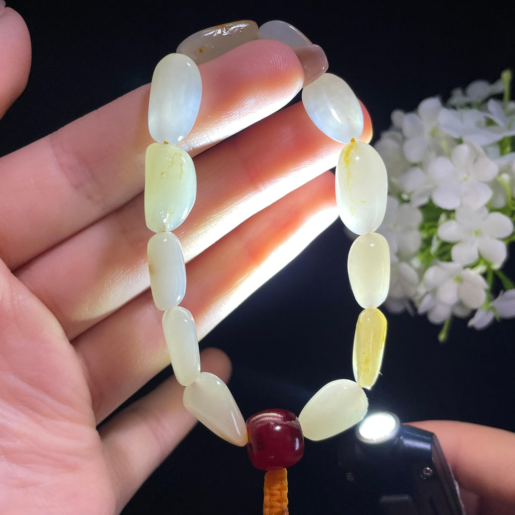 和田玉白玉青白玉红皮原籽手串（yc382273）