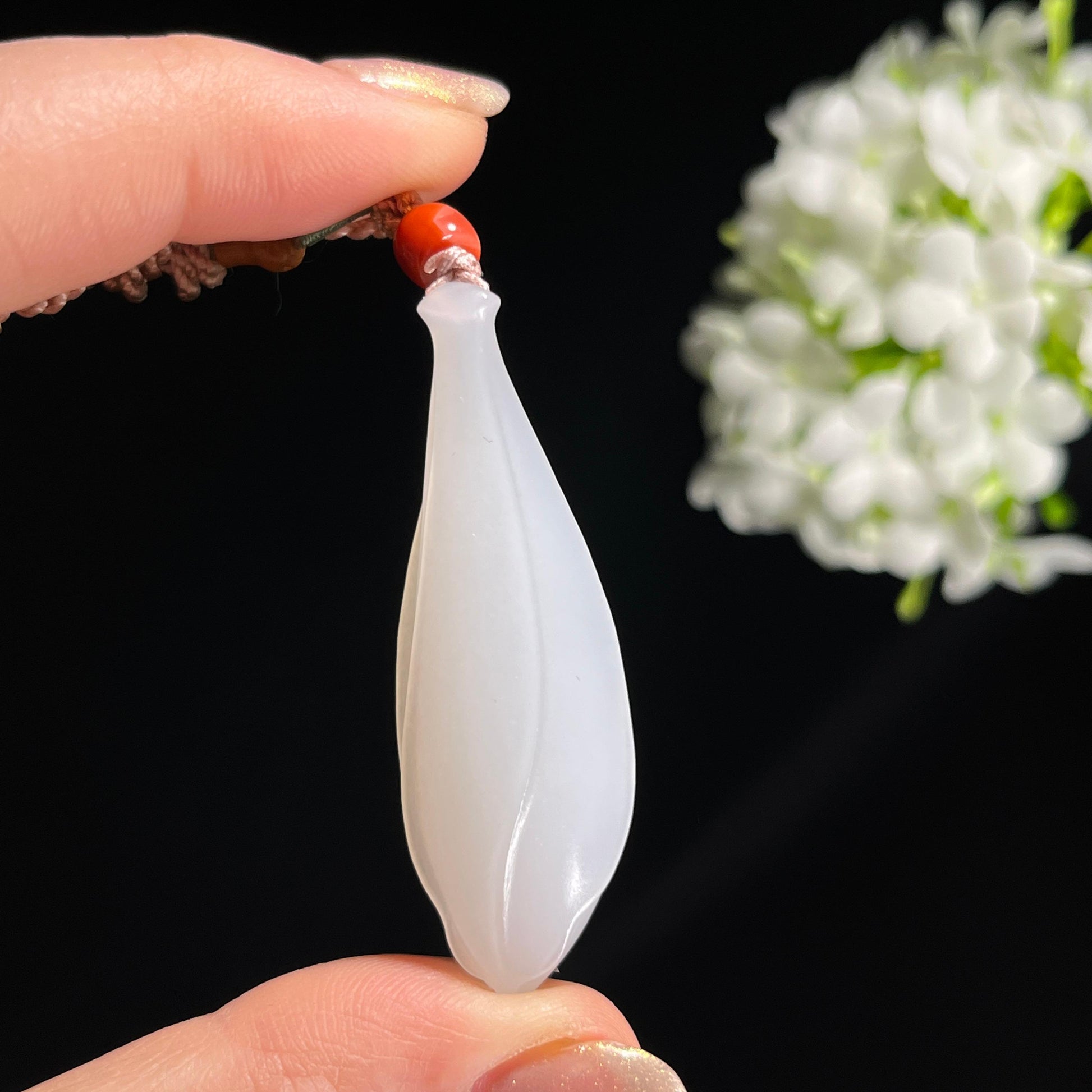 新疆天然和田玉羊脂白“玉堂富贵”玉兰花吊坠（yc303424）