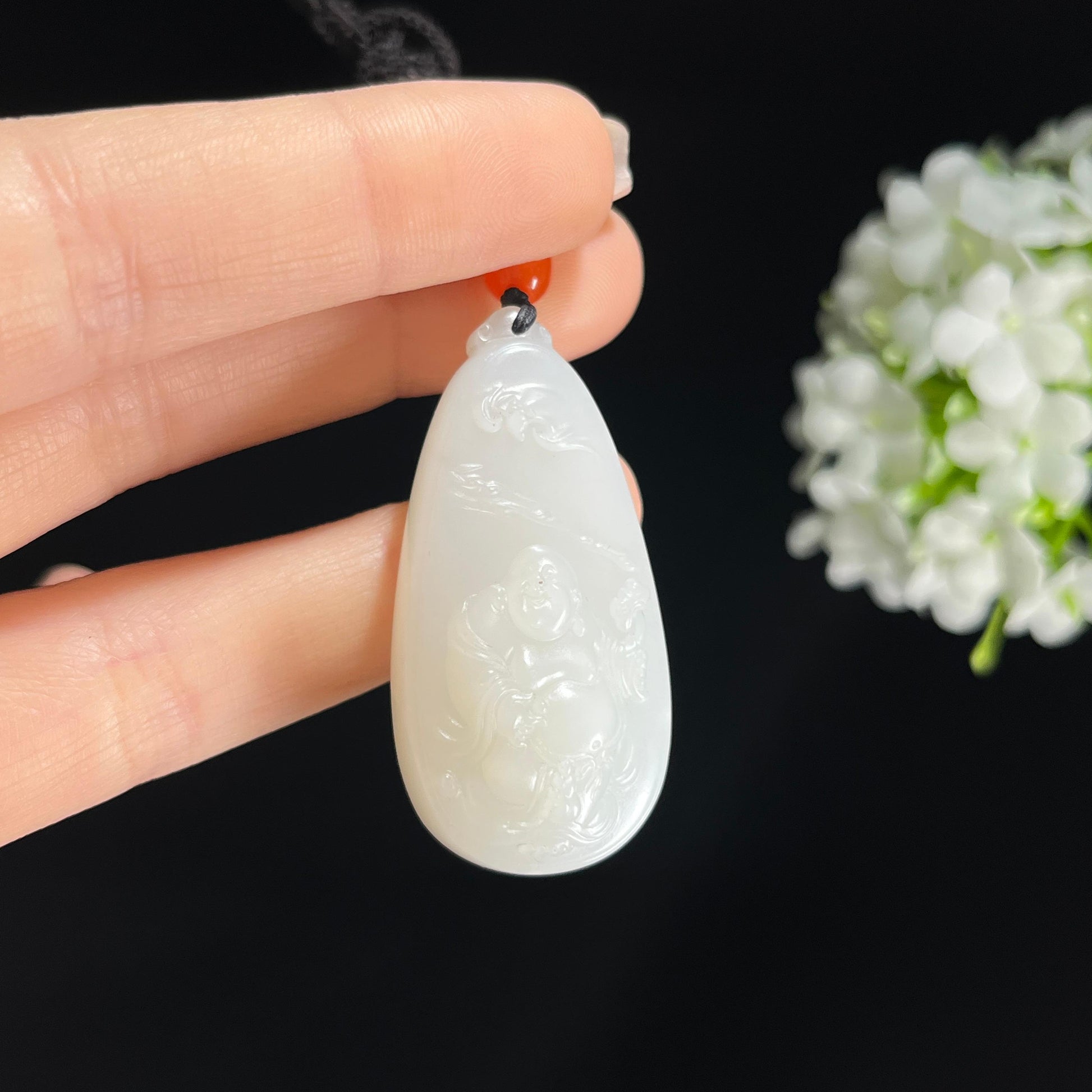 s，和田玉白玉弥勒佛雕刻挂件（yc379913）