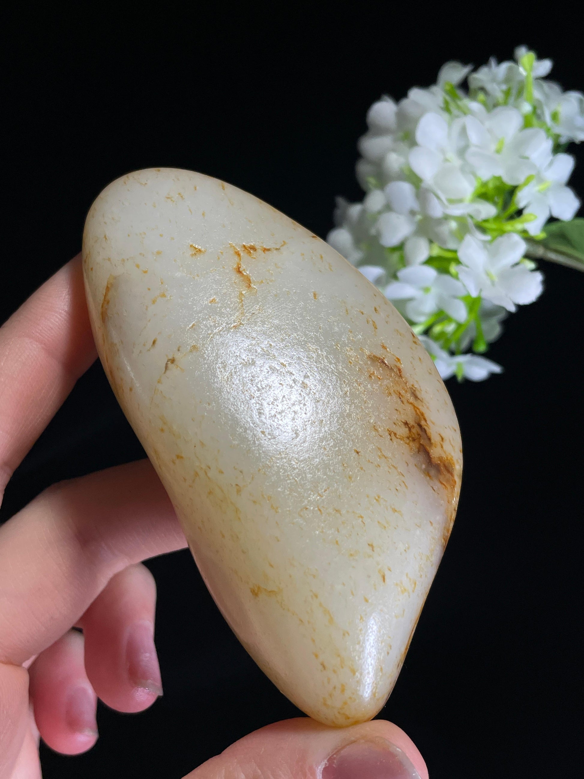 新疆天然和田玉籽料原石洒金皮小把件（yc272418）