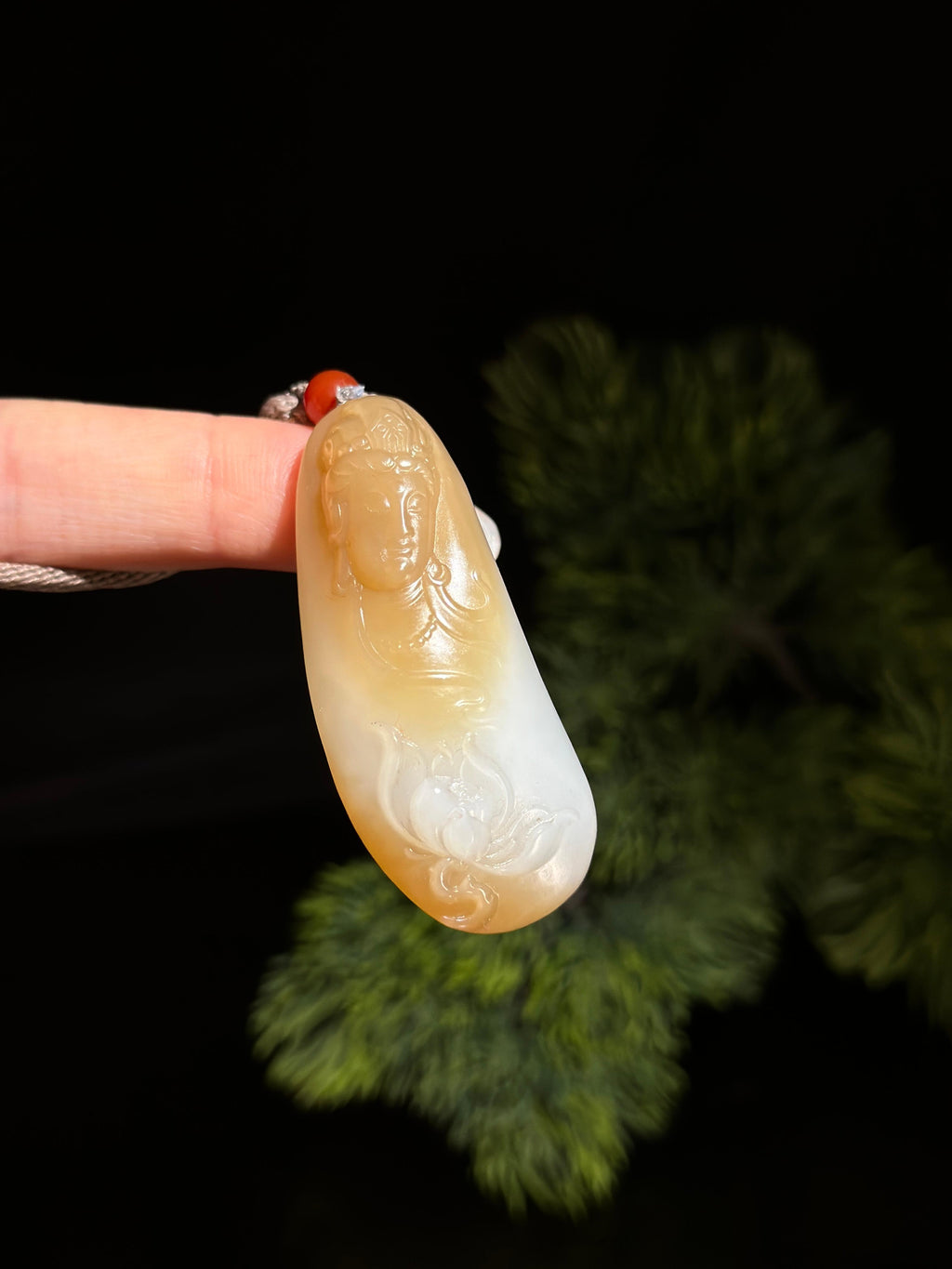 和田玉花开见佛糖白玉观音挂件（yc484780）