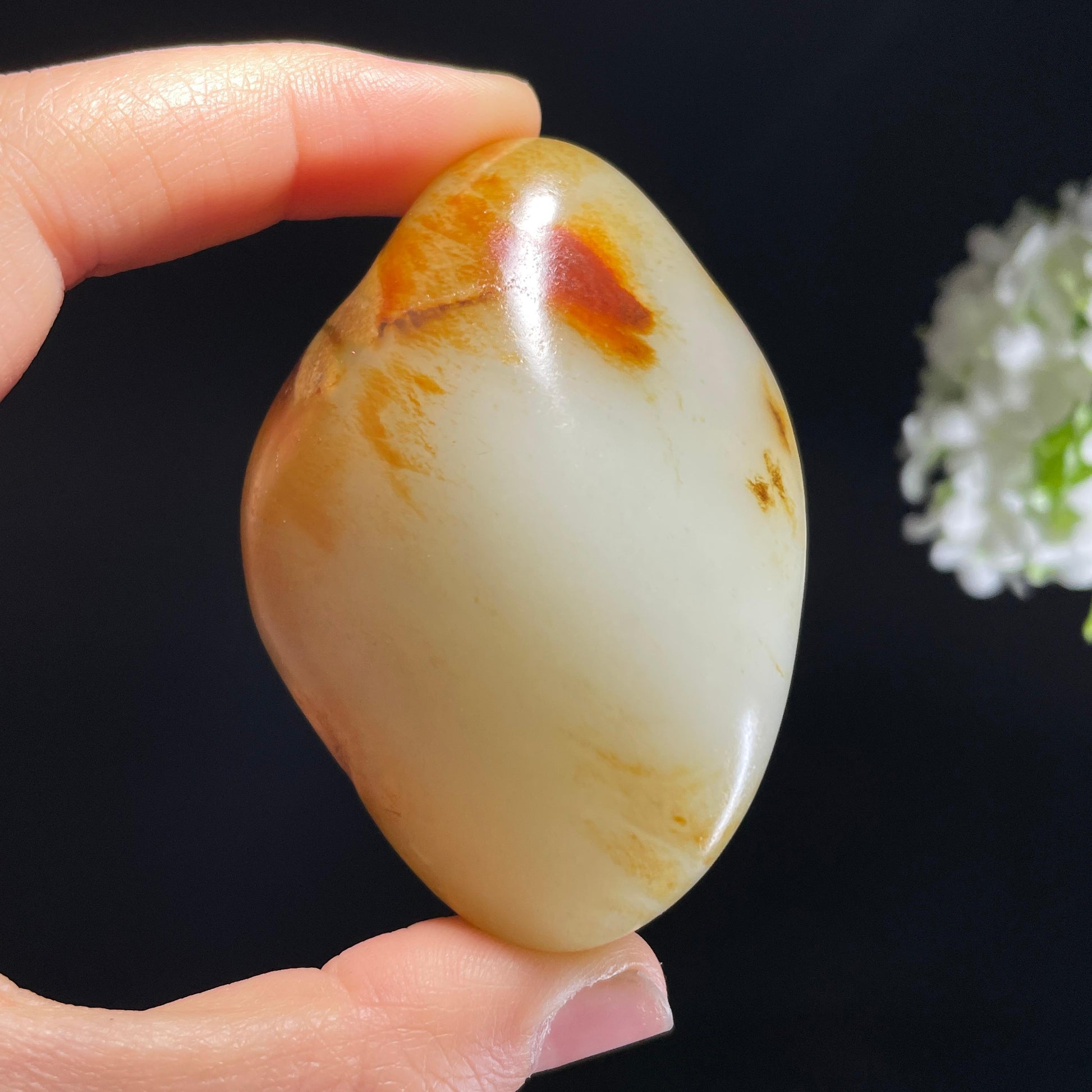 新疆和田玉“半山流霞”白玉红皮洒金皮籽料（yc436303）