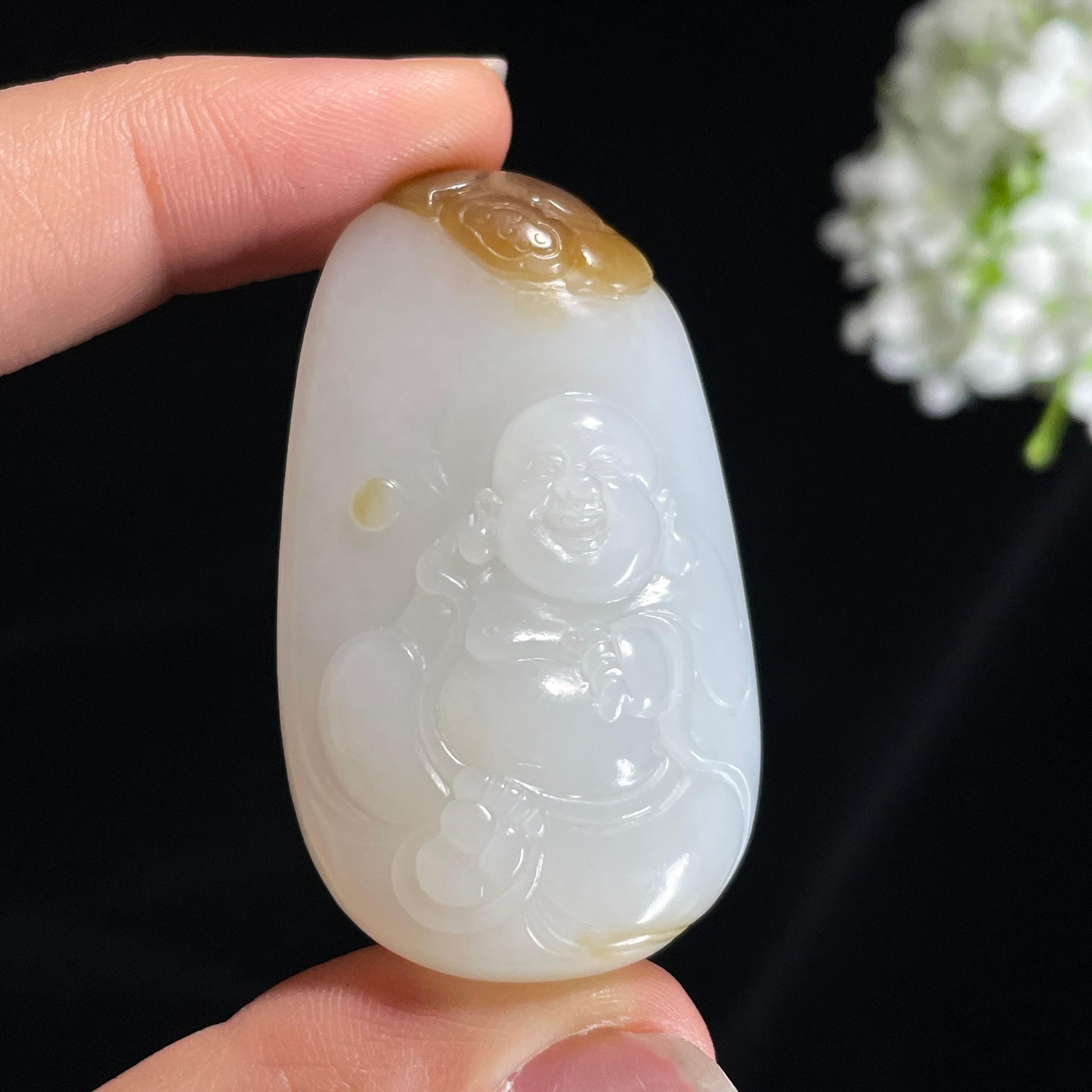 和田玉糖白玉弥勒佛挂件（yc415684）