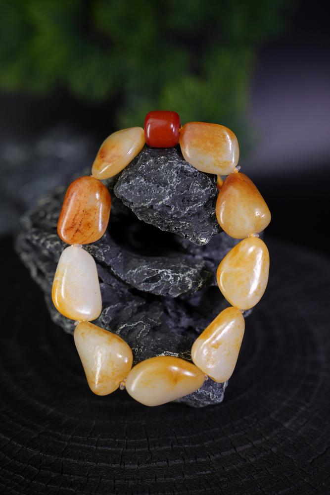 新疆和田玉白玉洒金皮籽料手串（原籽无修）（yc229763）