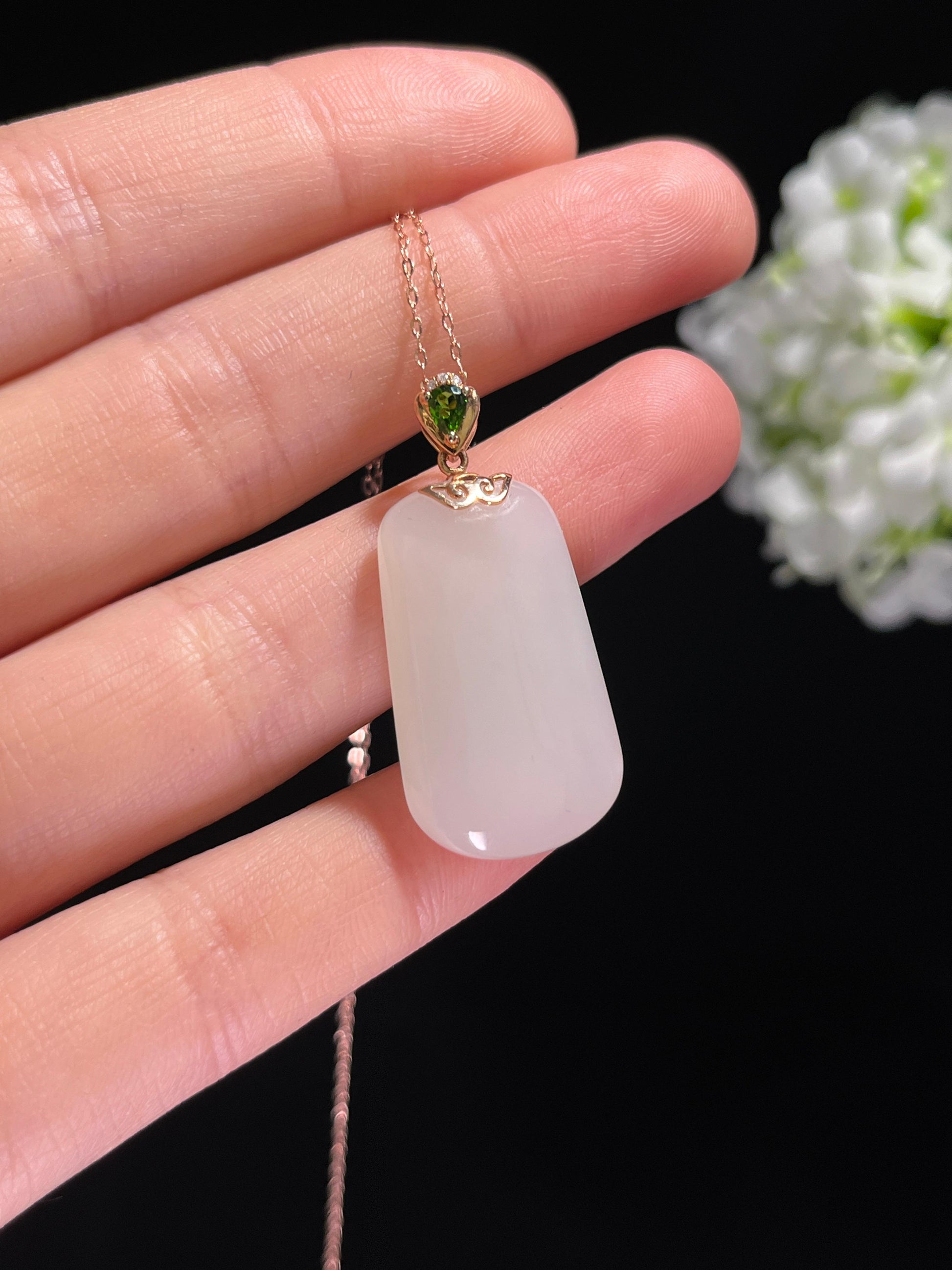 新疆天然和田玉白玉18k金镶平安无事牌吊坠（yc260358）