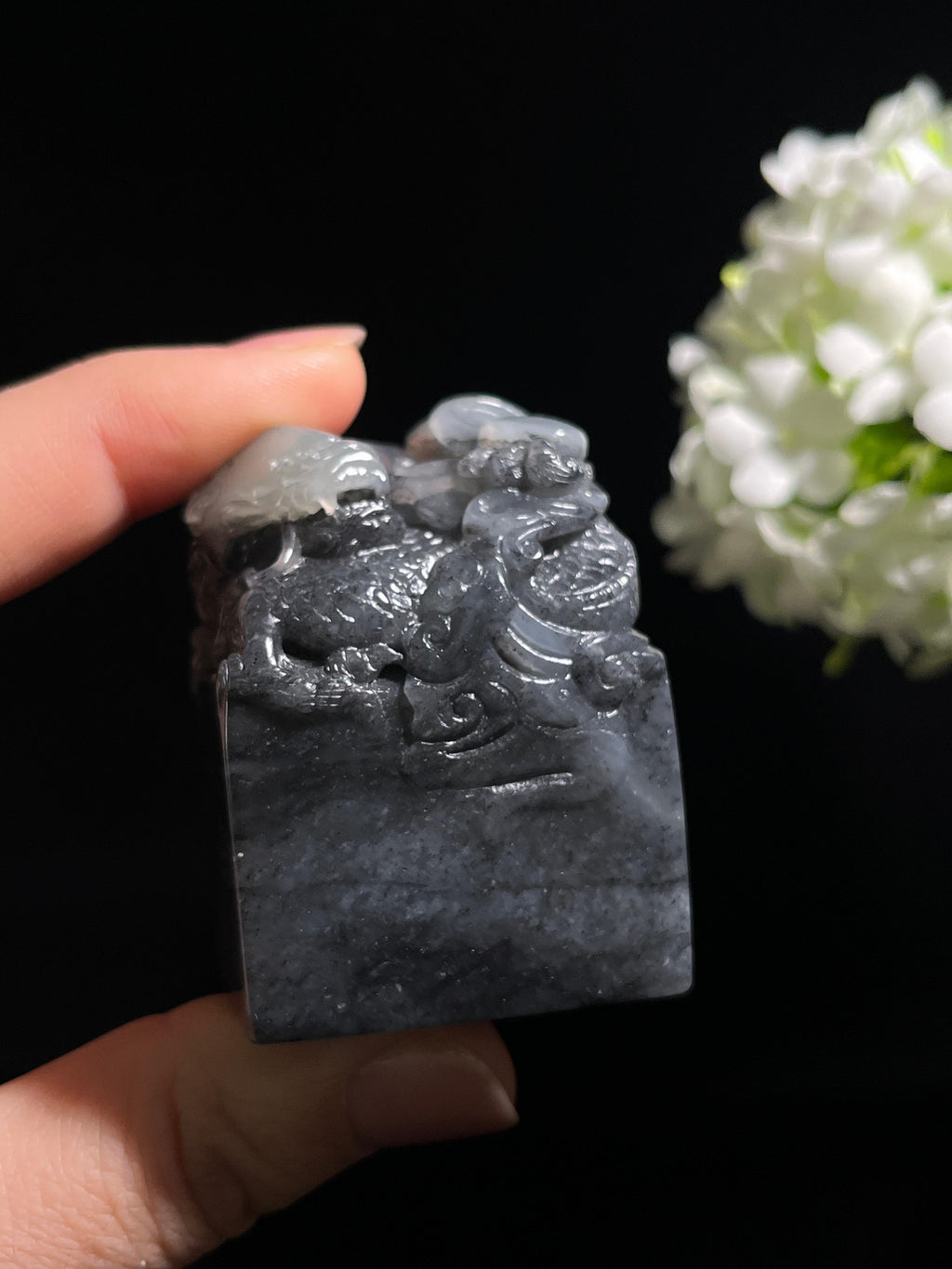 和田玉青花龙纹雕刻印章（yc275938）