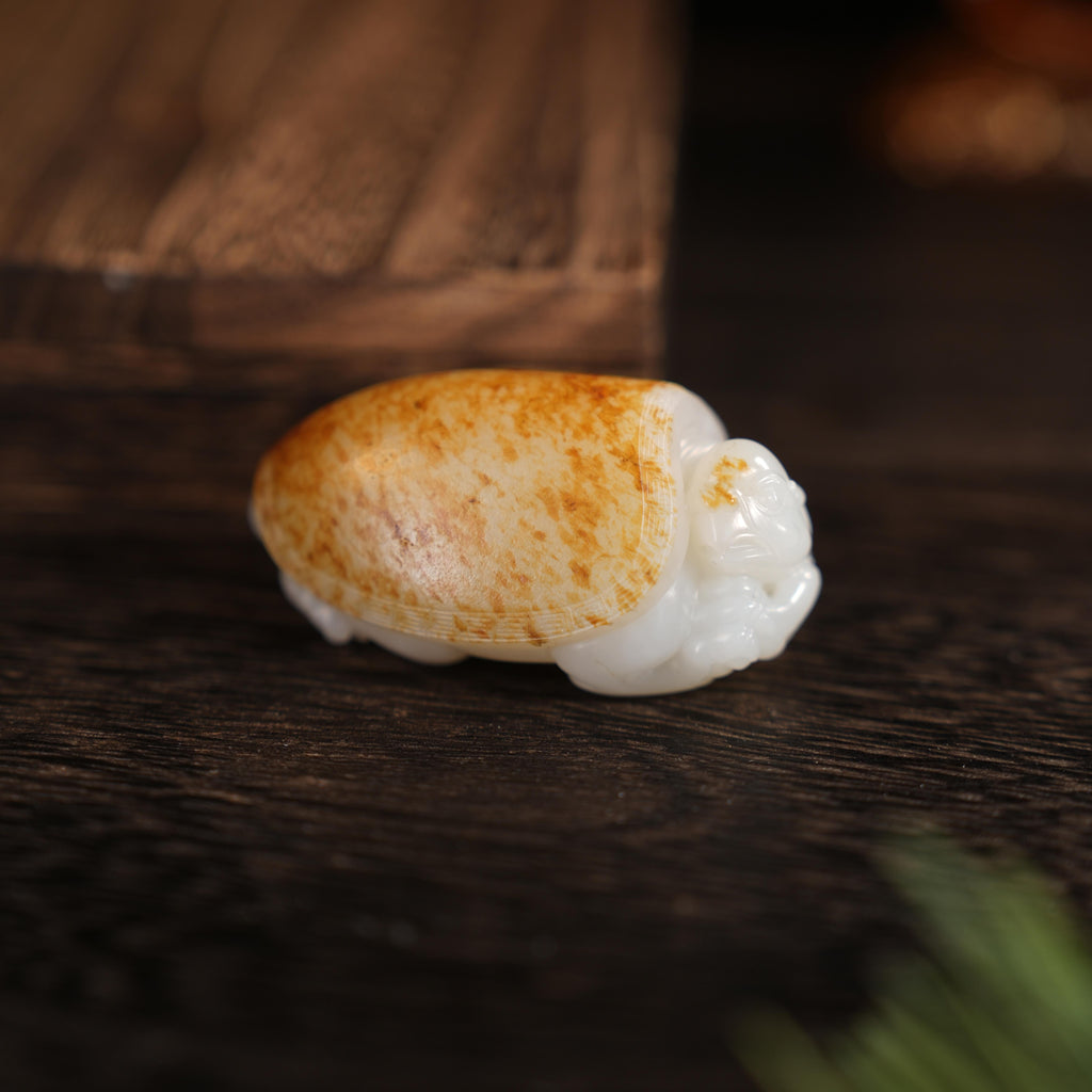 新疆和田玉白玉洒金皮籽料龙龟挂件（yc455933）