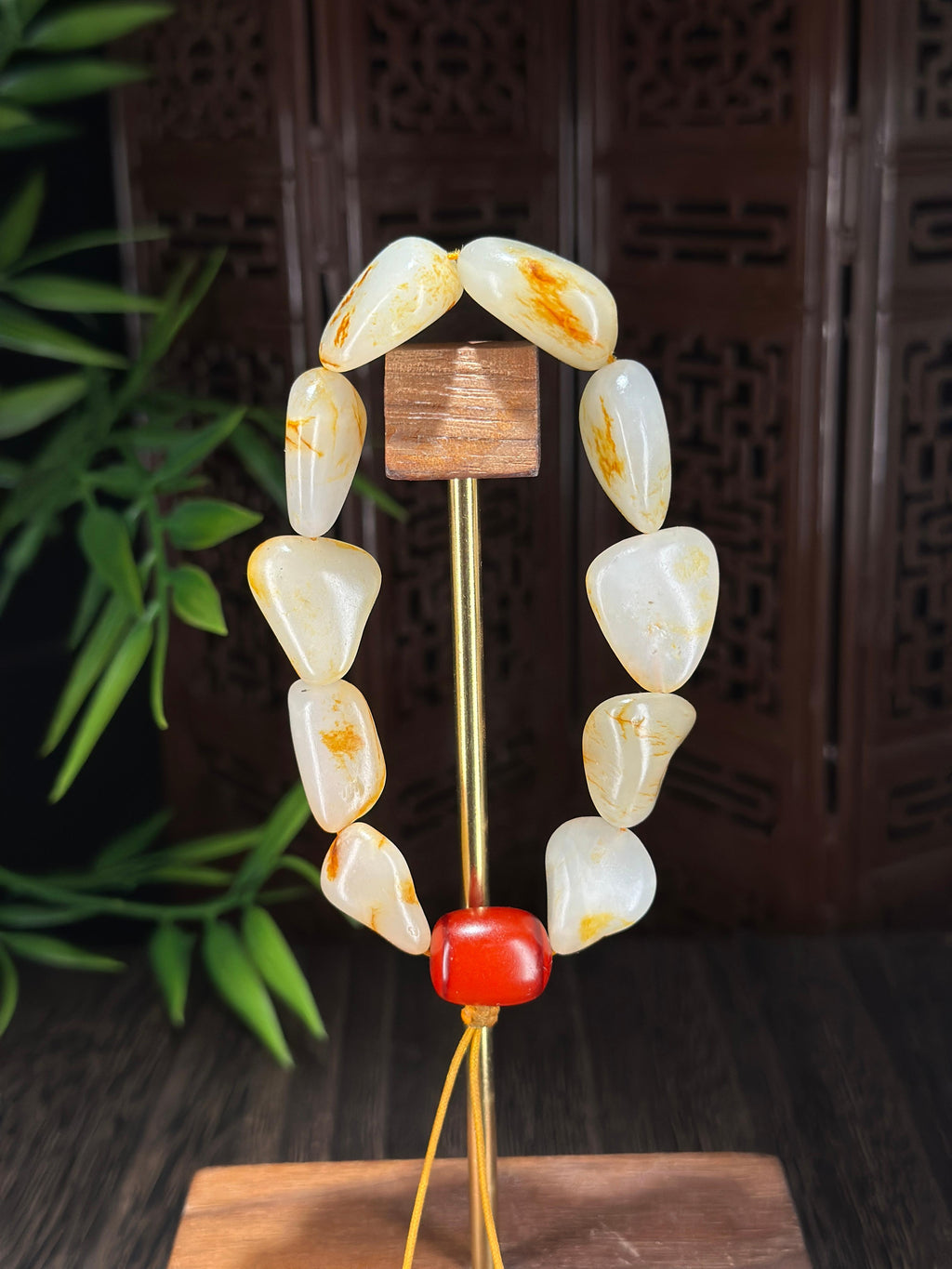 新疆和田玉精品红皮洒金皮原籽手串（10颗）（yc696955）