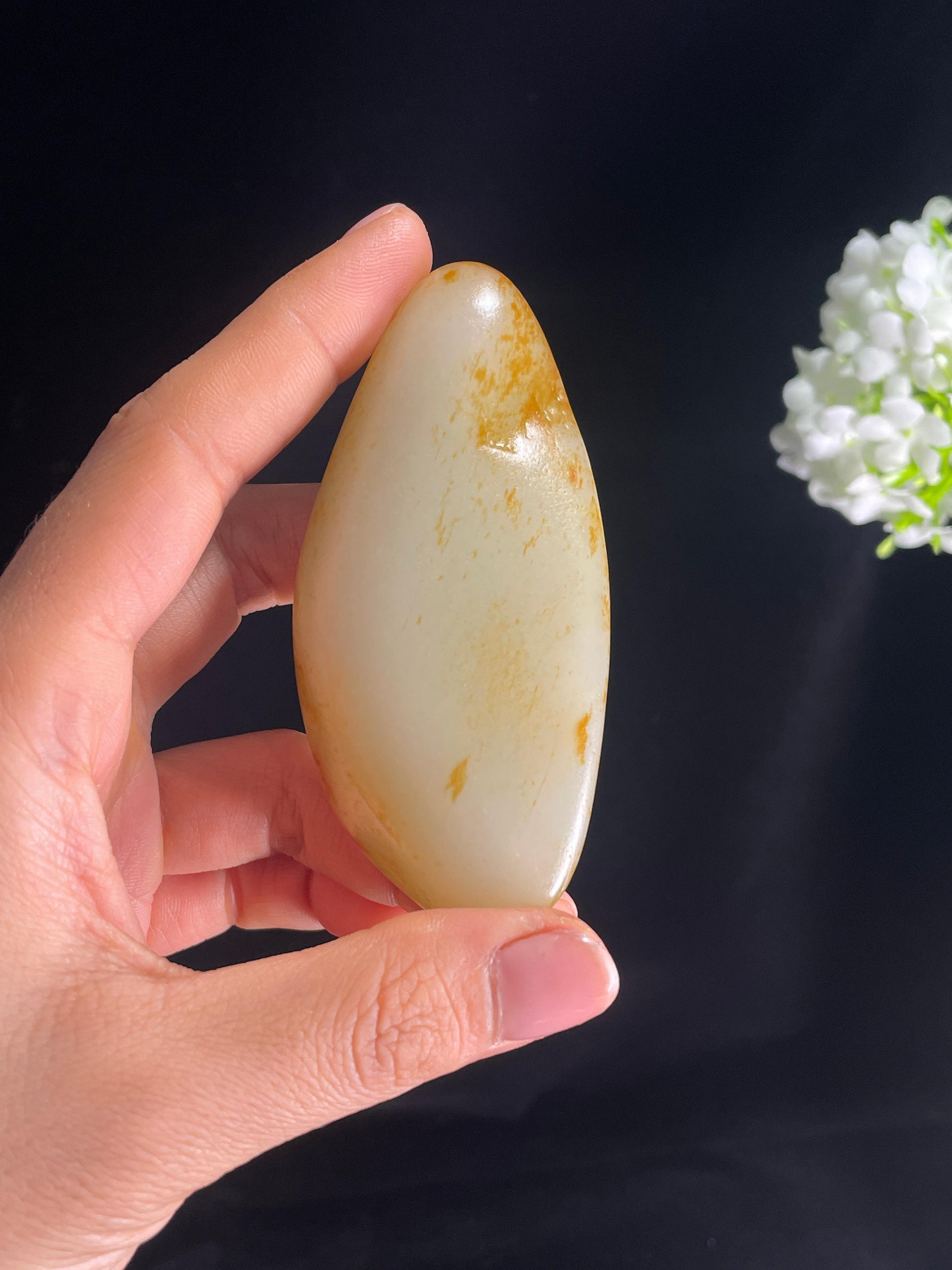 新疆天然和田玉籽料原石洒金皮小手把（yc266491）