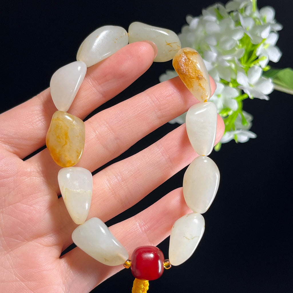 和田玉白玉青白玉洒金皮籽料原籽手串（yc347446）