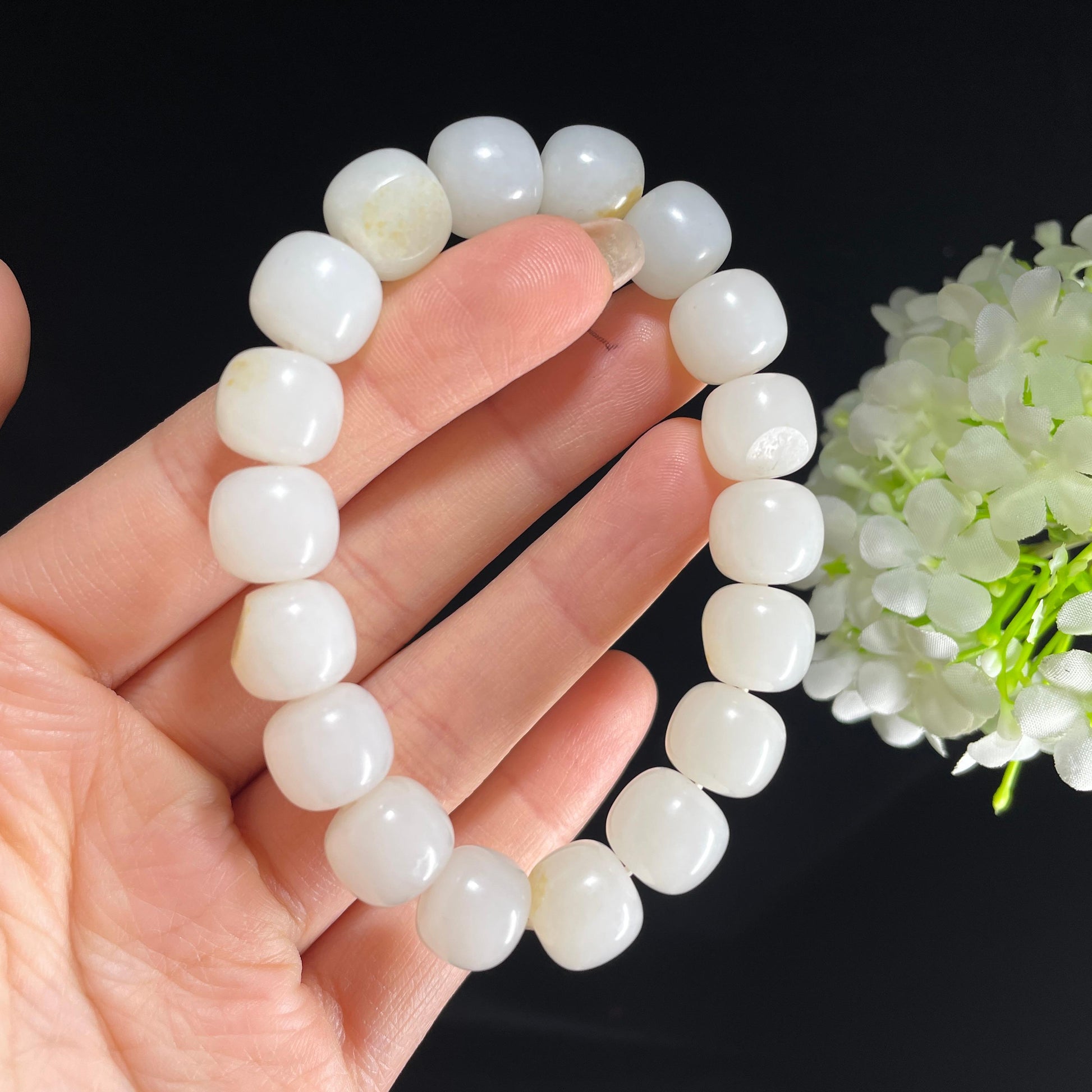 和田玉白玉洒金皮籽料老型珠手串（18颗）（yc393154）