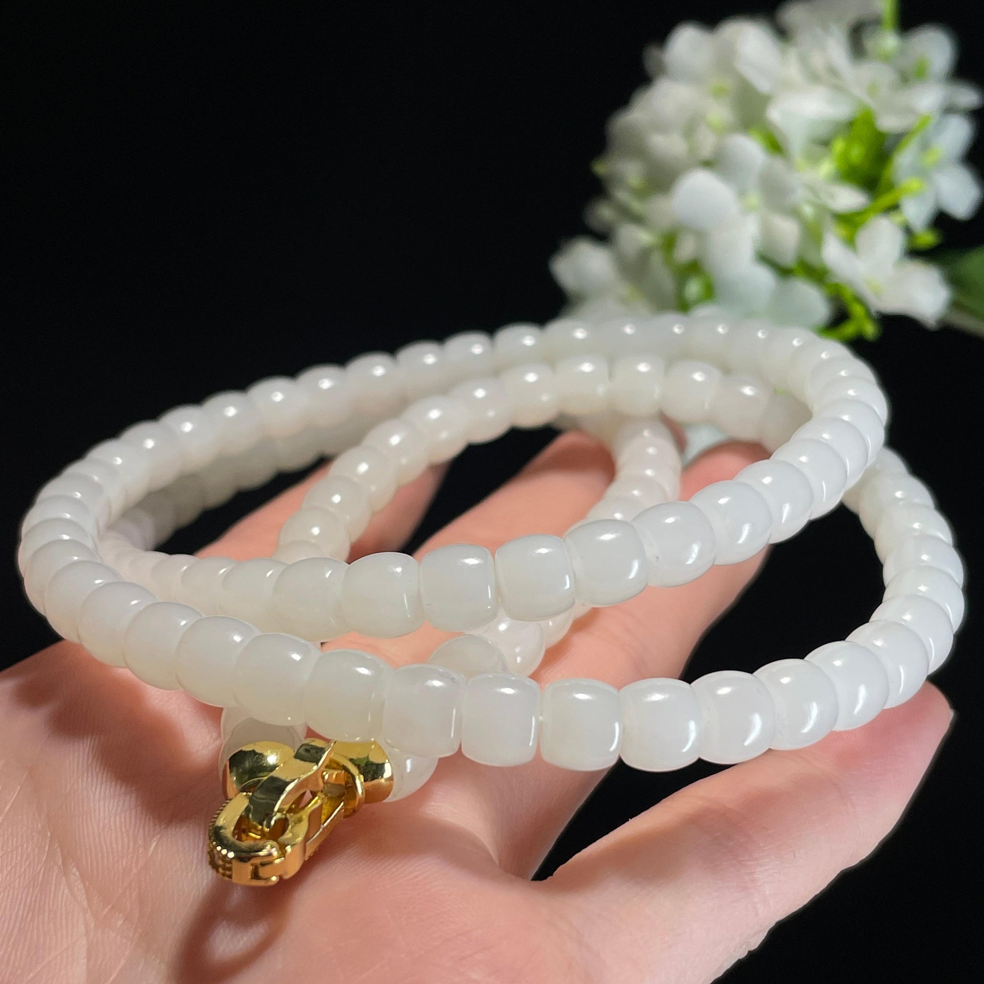 和田玉羊脂白玉“清川含静”直切珠项链（yc337793）