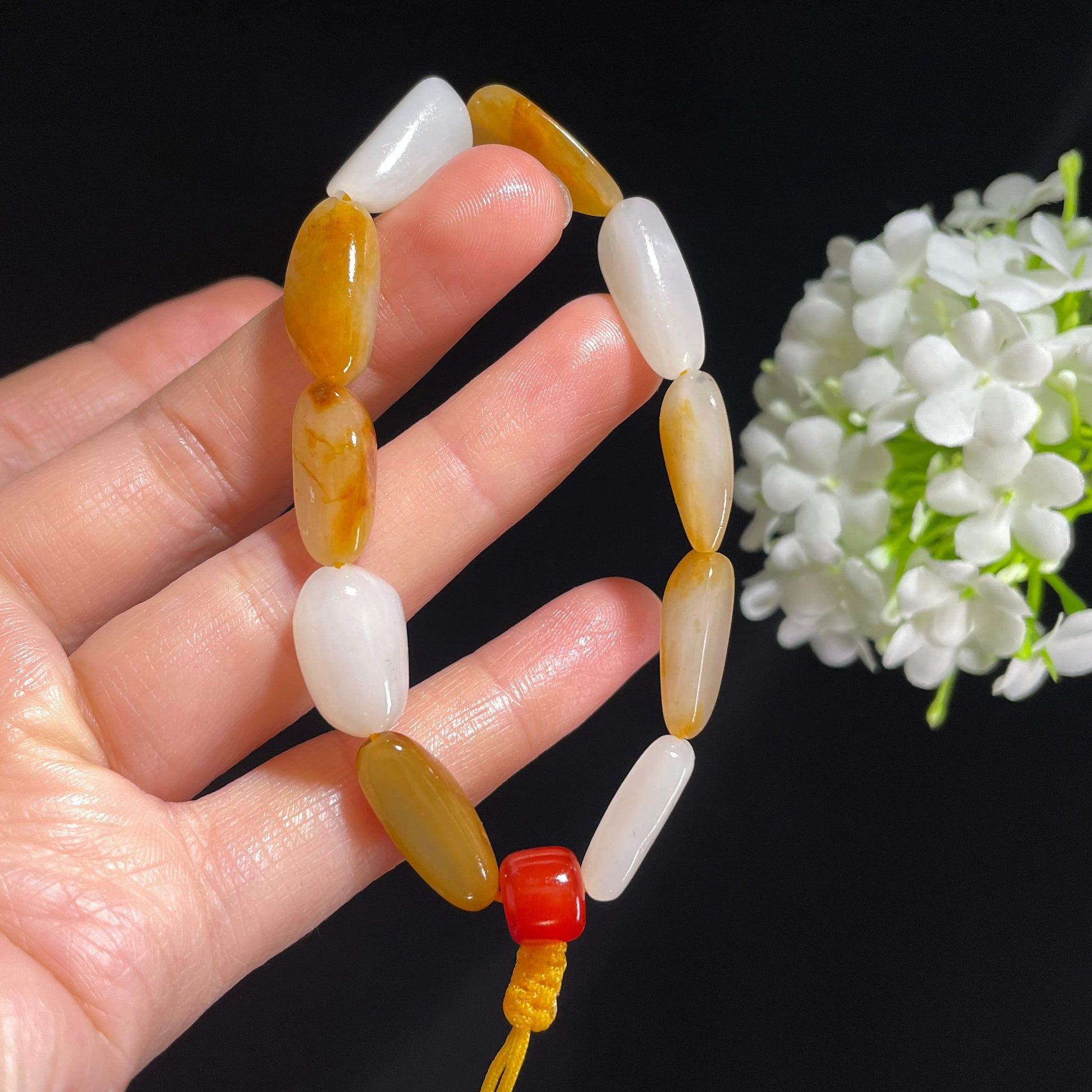 和田玉白玉青白玉红皮原籽手串（yc382242）