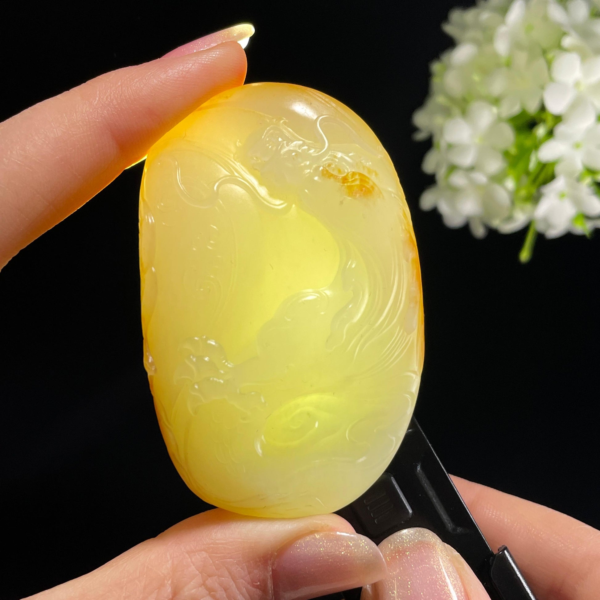 和田玉金包银籽料“龙腾凤鸣”龙凤俏色雕（yc355990）