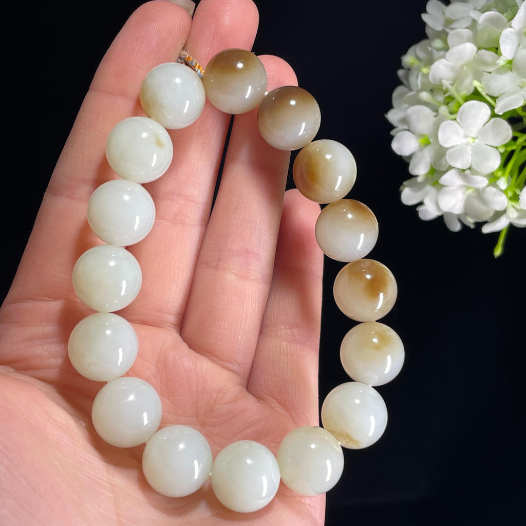 和田玉糖白玉圆珠手串（yc363662）