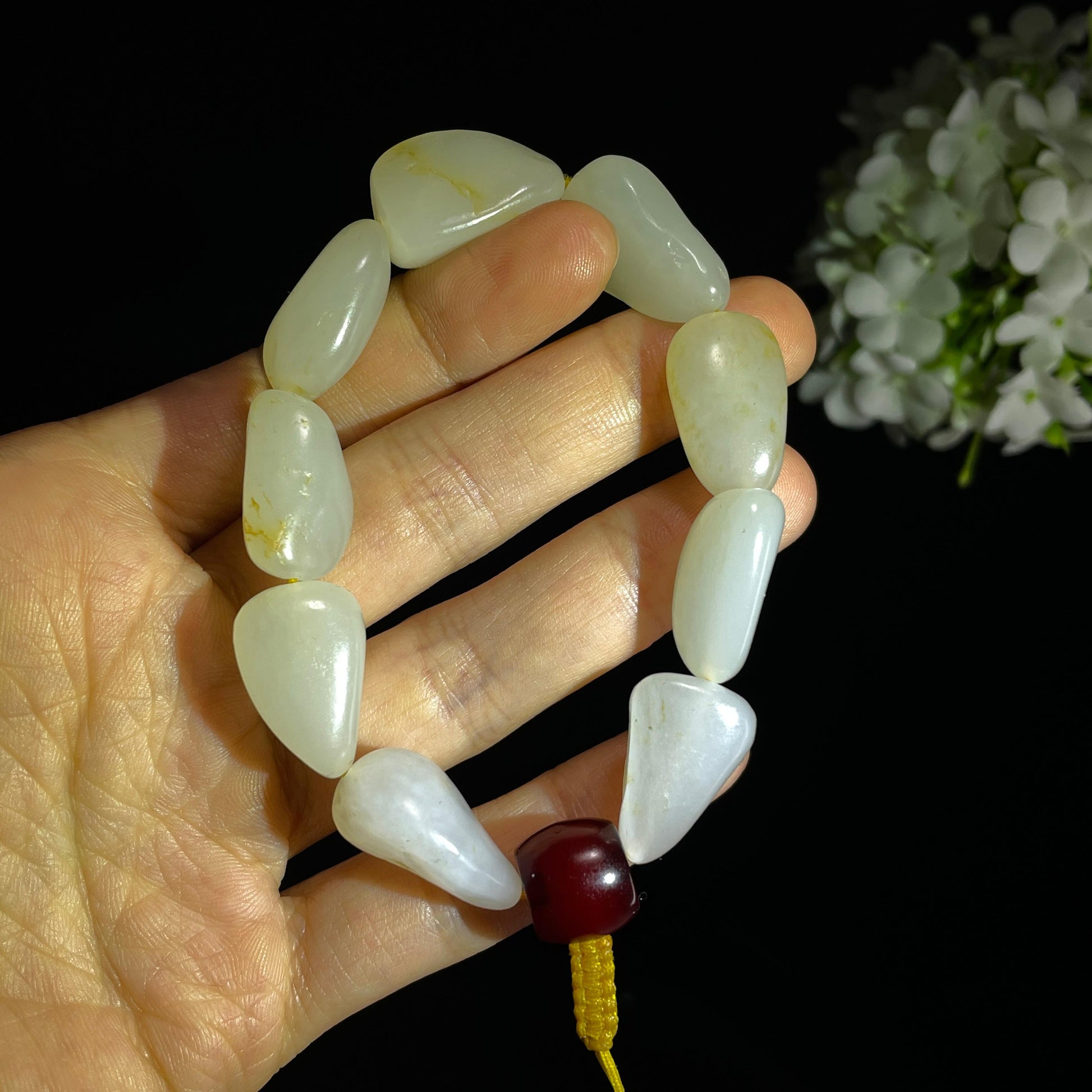 新疆天然和田玉白玉洒金皮原籽手串（yc355799）