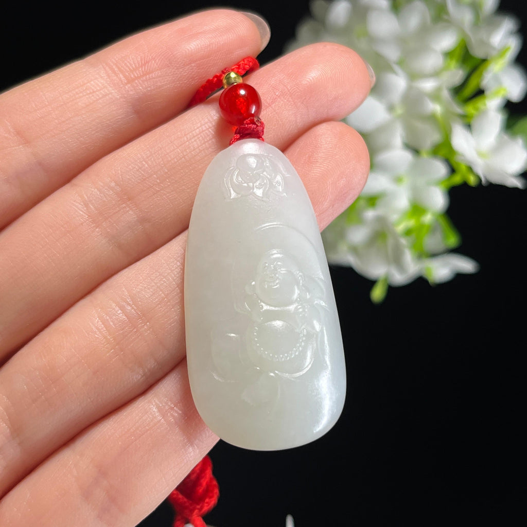 新疆天然和田玉白玉弥勒佛雕刻挂件（yc348873）
