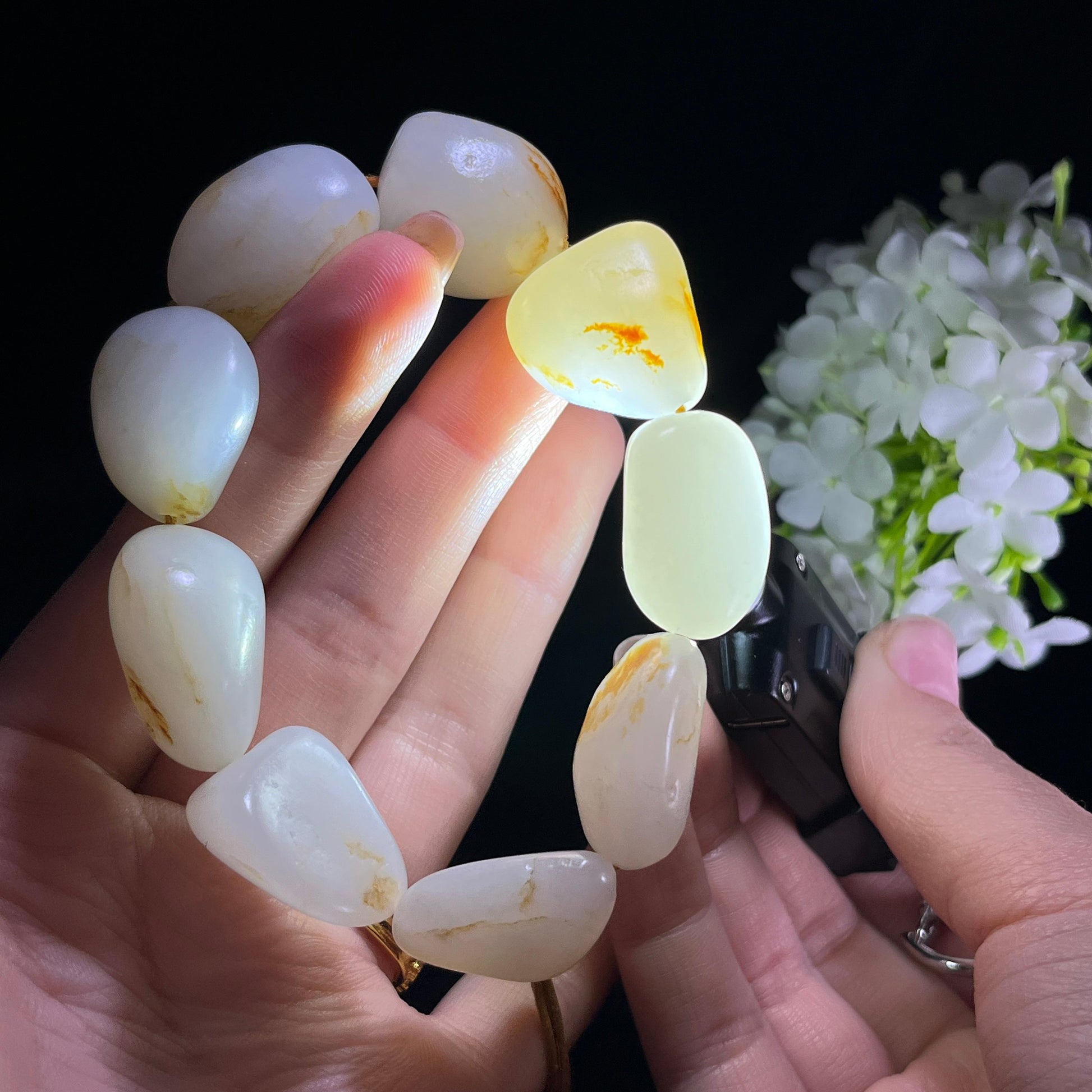 和田玉白玉“秋澜串玉”洒金皮红皮原籽手串（yc356770）