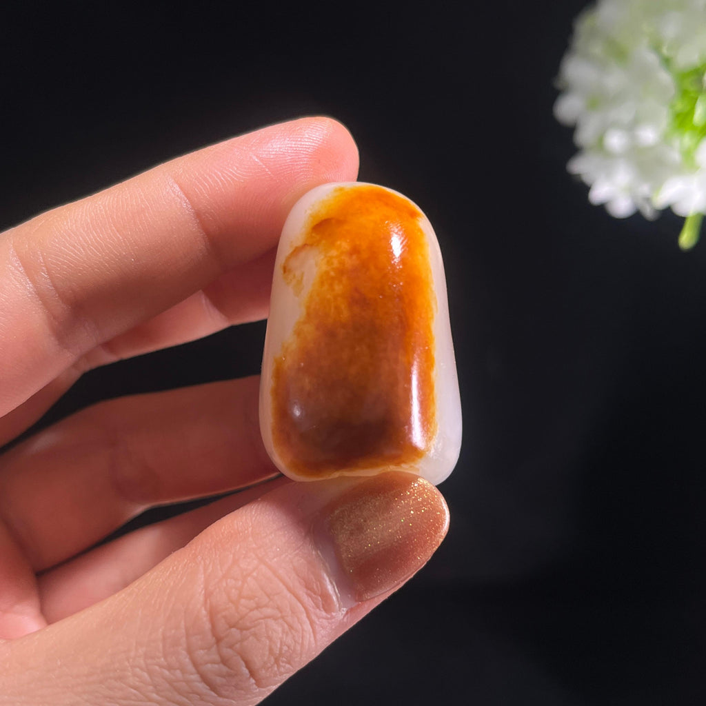 和田玉白玉“流霞环月”双面聚红皮珍品籽料（yc387424）