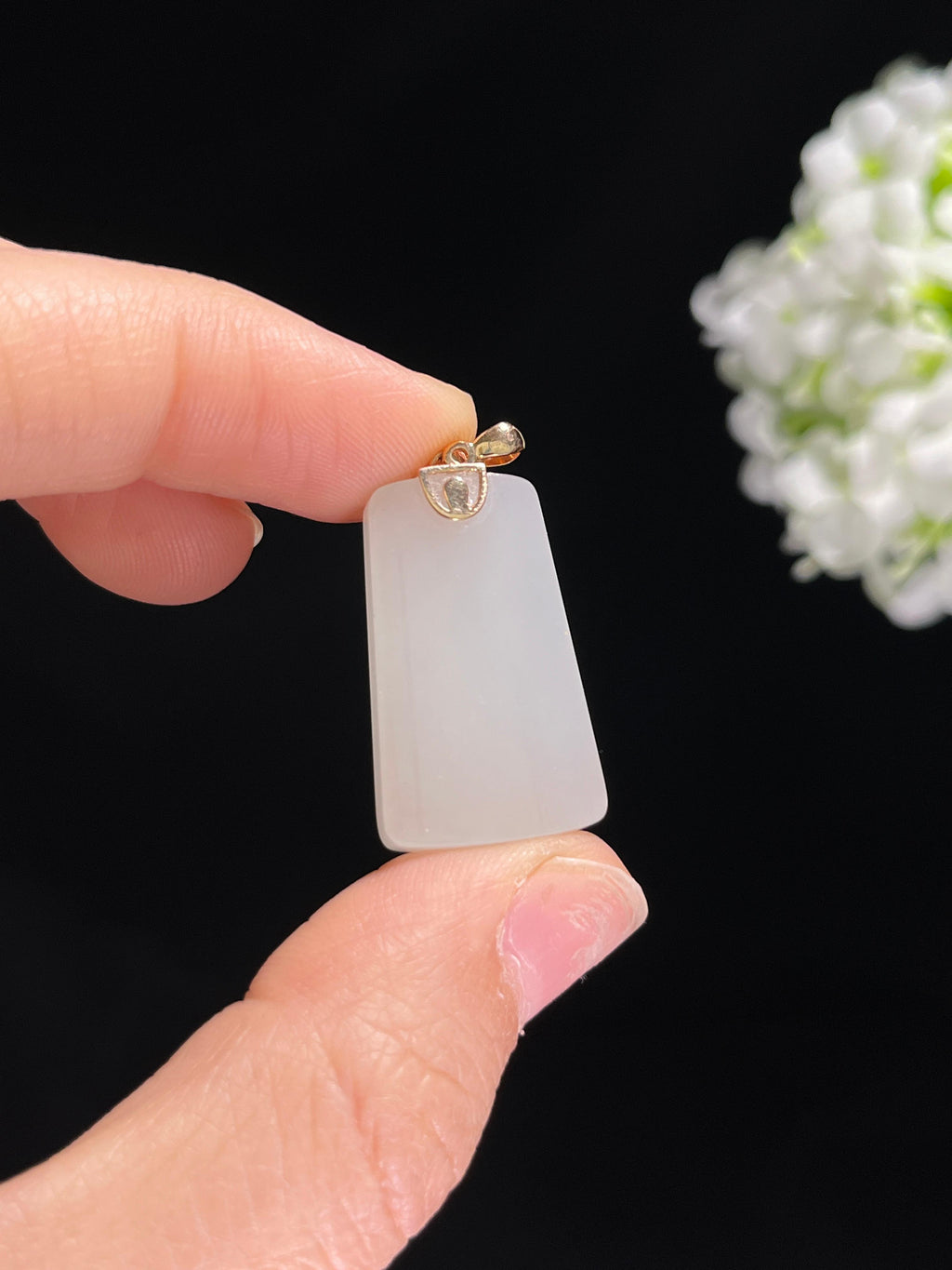 新疆天然和田玉白玉18k金镶平安无事牌（yc260411）