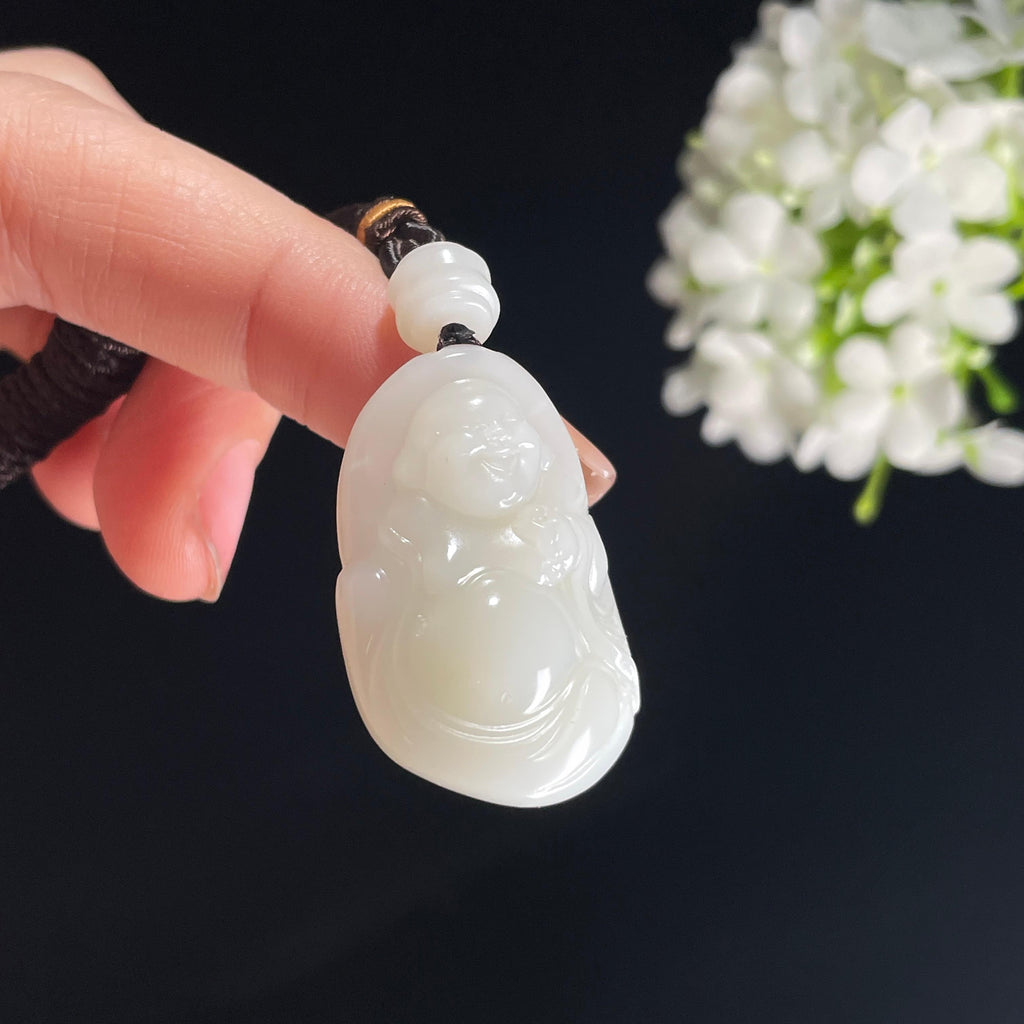 和田玉米达料白玉弥勒佛挂件（yc385491）