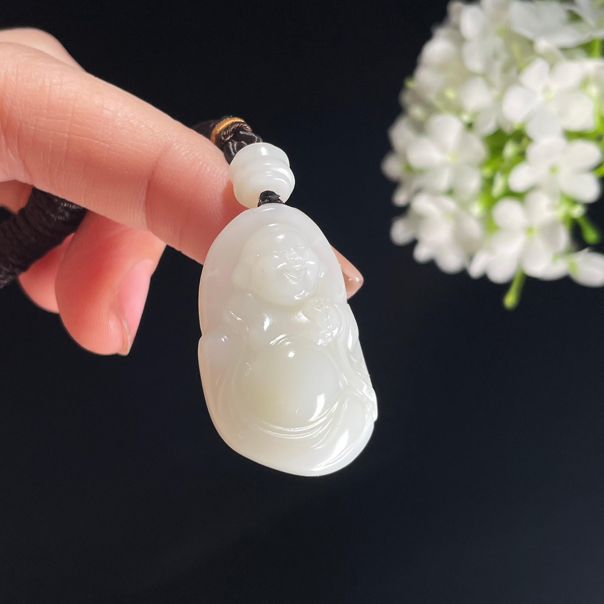 和田玉米达料白玉弥勒佛挂件（yc385491）
