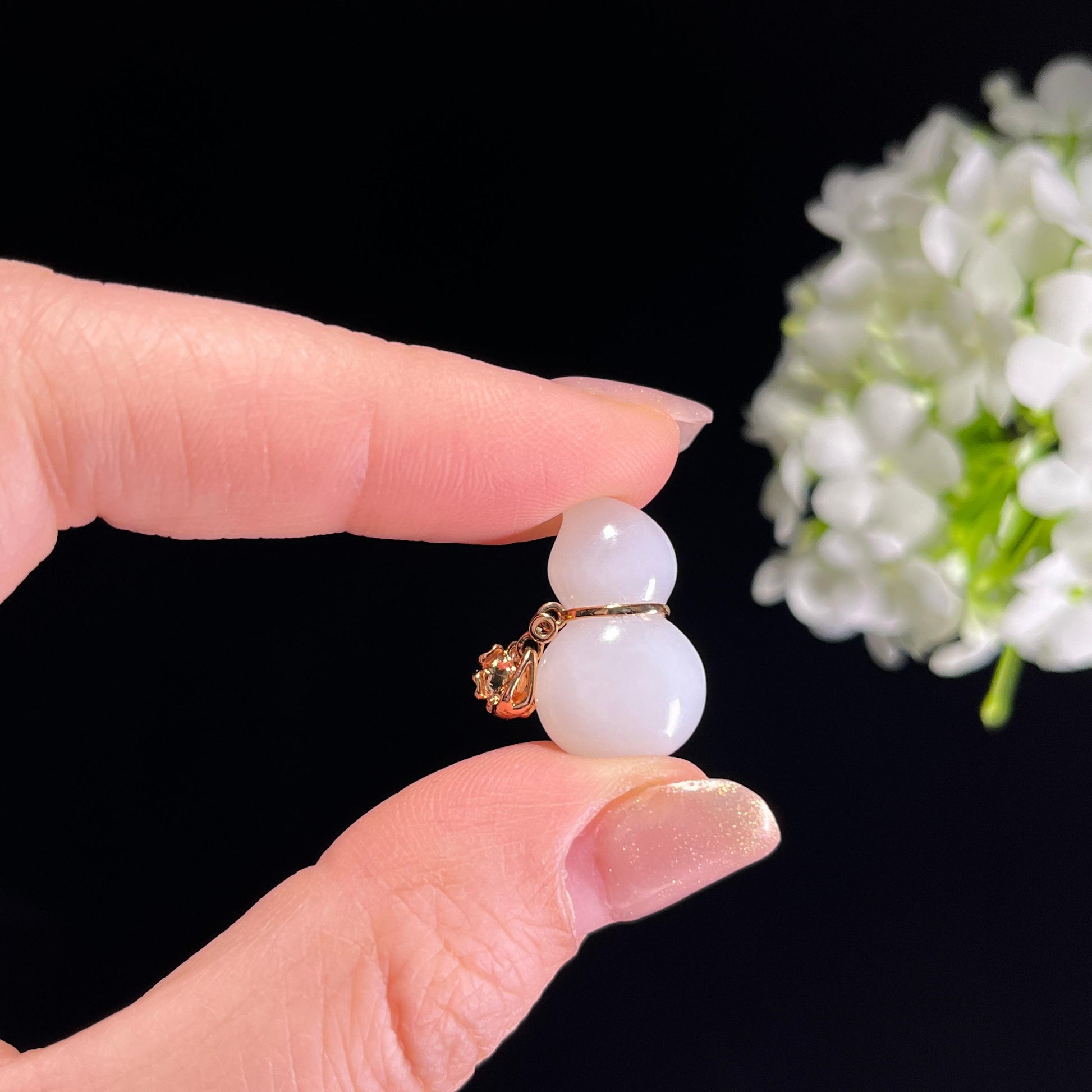 新疆天然和田玉羊脂白玉18K金镶玉葫芦挂件（yc351494）