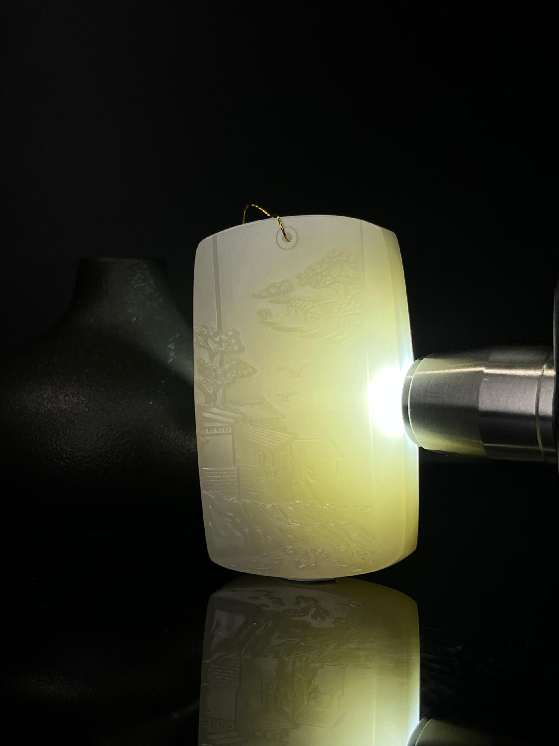 和田白玉山水题材无事牌（yc240927）