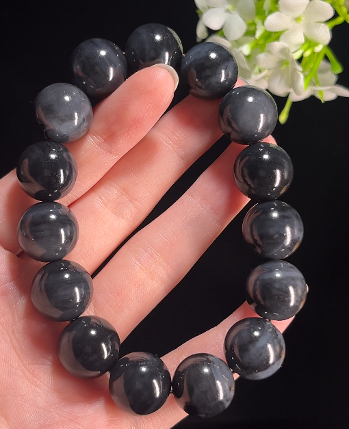 和田玉青花籽料带皮手串（卡14）（yc331040）