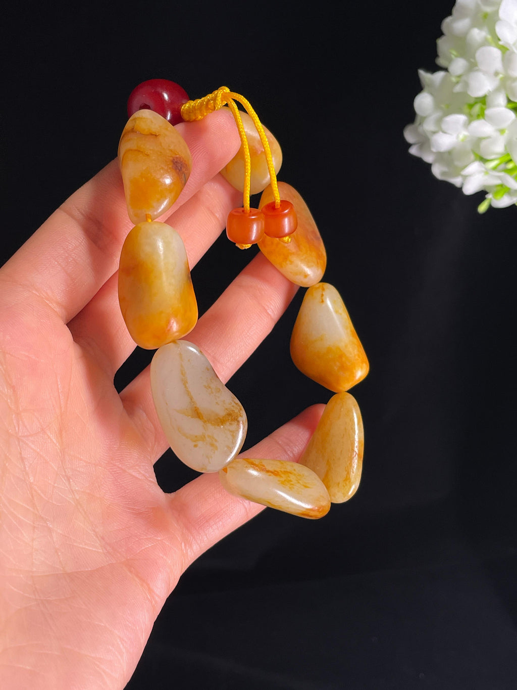 新疆天然和田玉籽料原石洒金皮手串（yc268976）
