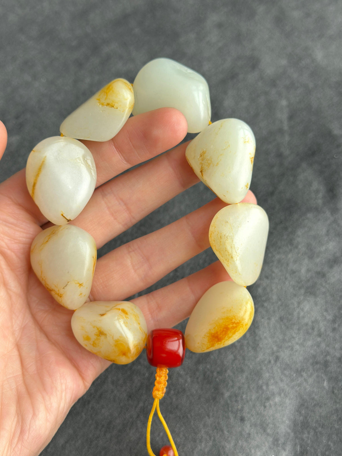 珍品新疆和田玉籽料洒金皮原籽手串（8颗）（yc783145）