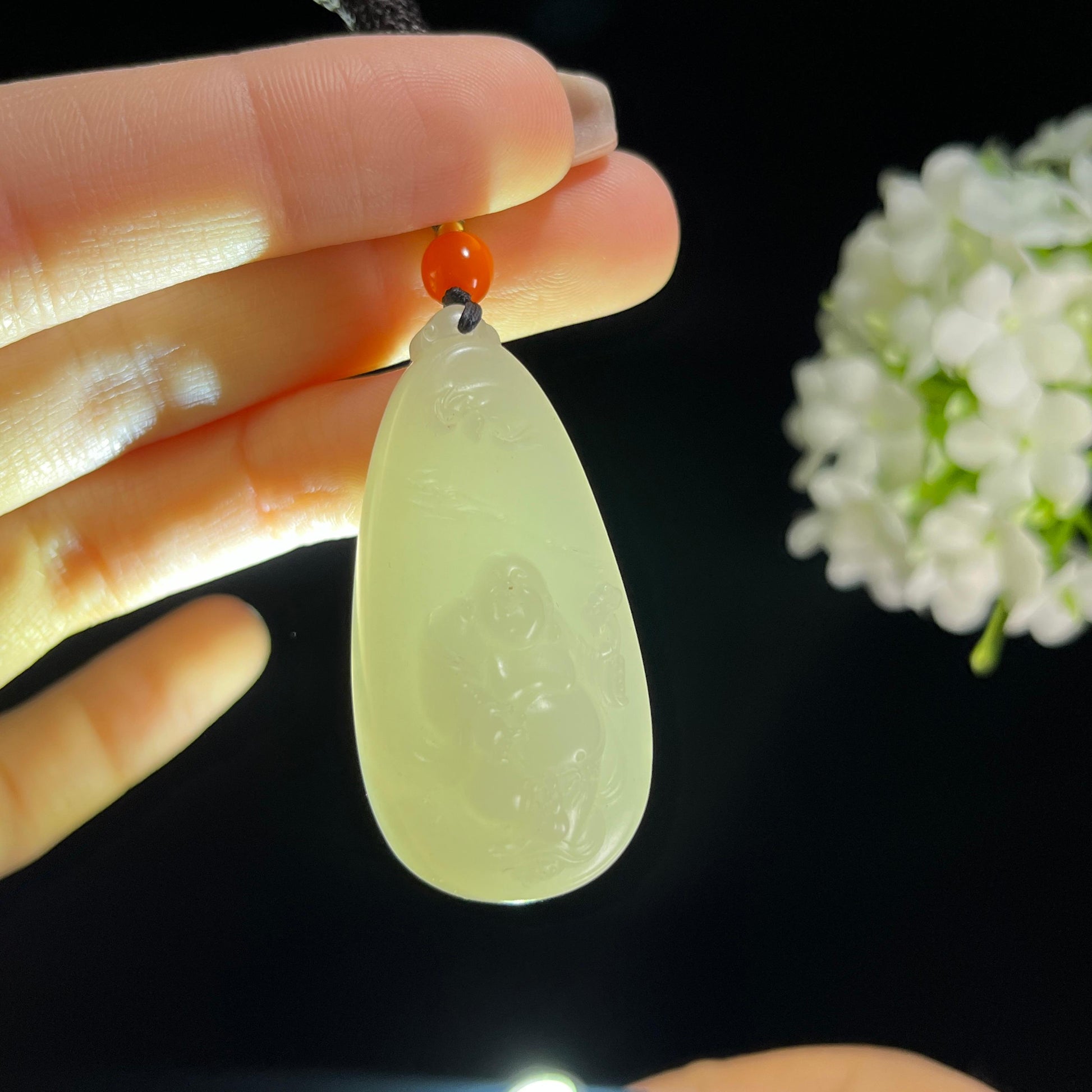 s，和田玉白玉弥勒佛雕刻挂件（yc379913）