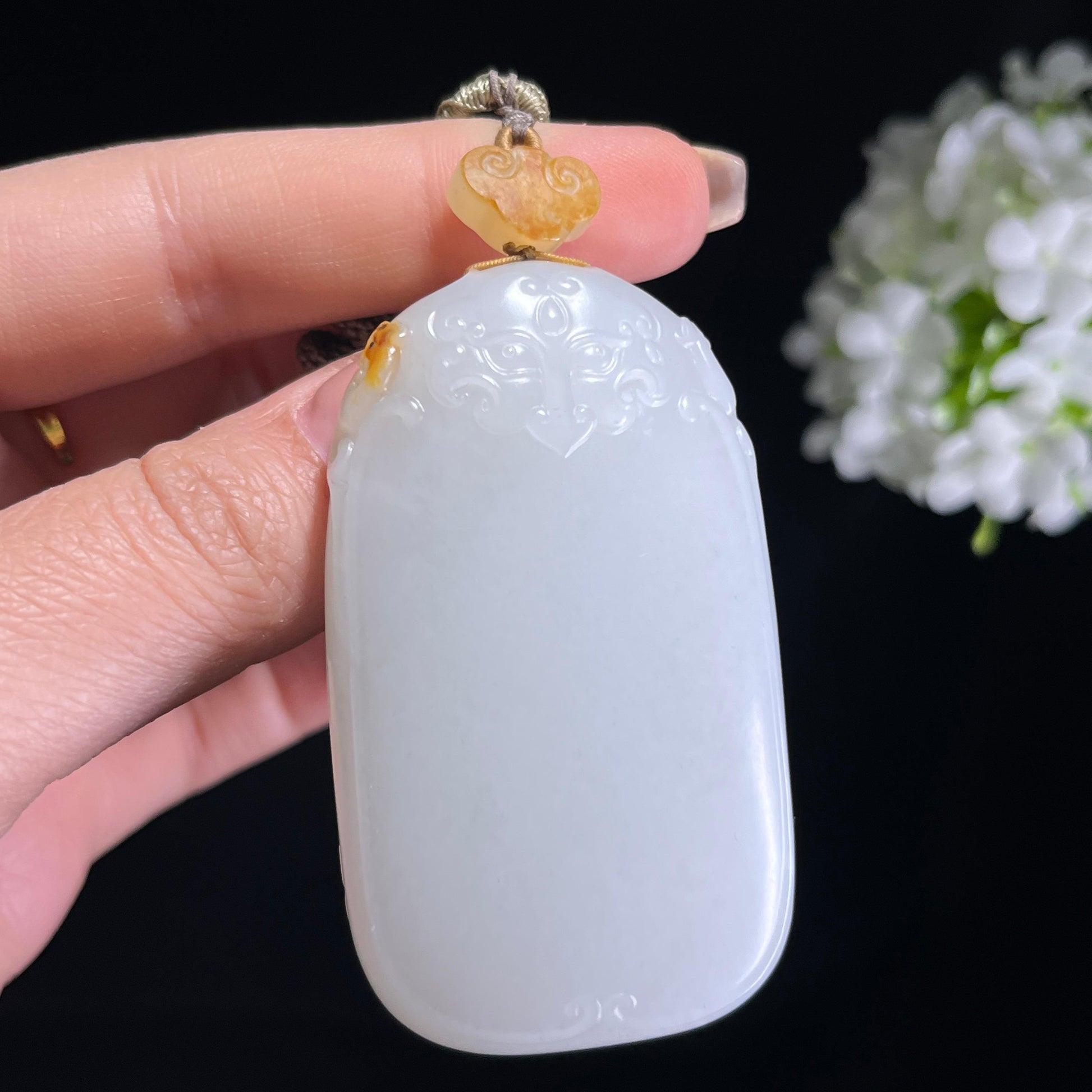 和田玉白玉洒金皮籽料无事牌（yc372642）