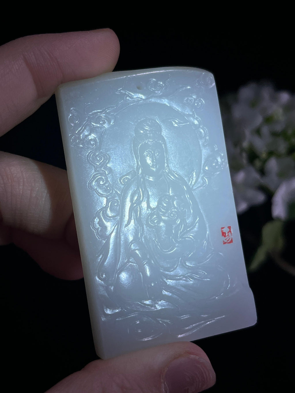 和田玉羊脂白玉籽料“云祥护佑”观音无事牌（yc251977）