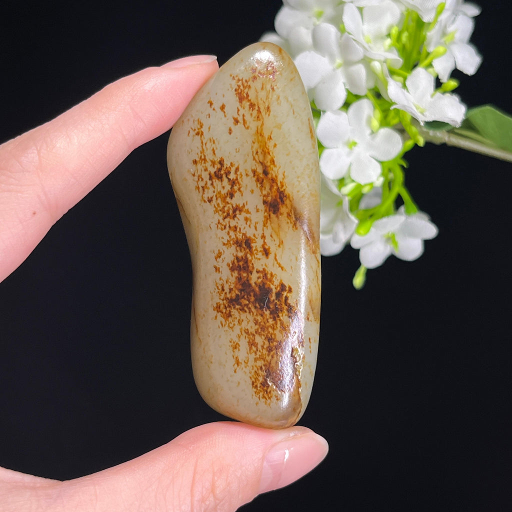 和田玉青白玉洒金秋梨皮“野火燎原”籽料原石（yc310191）