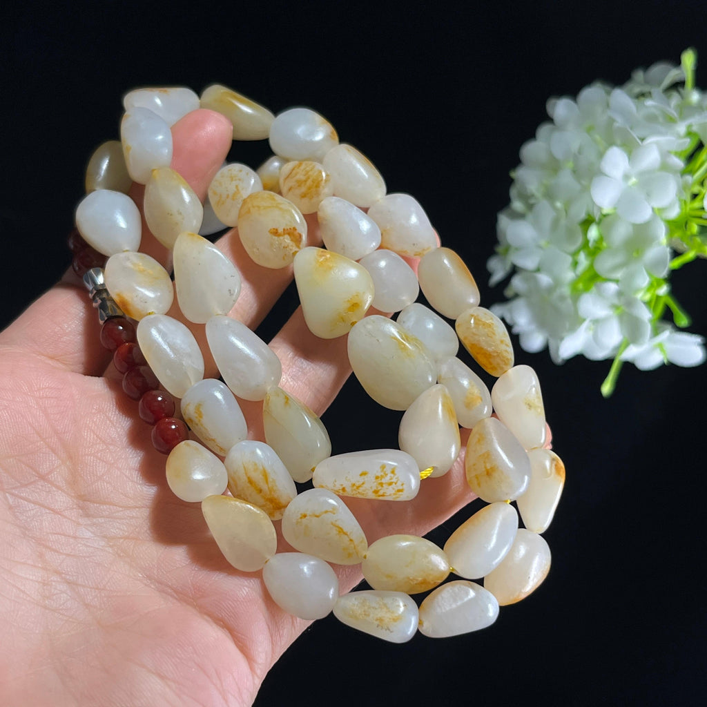 和田玉白玉洒金皮红皮精品原籽项链（yc399624）