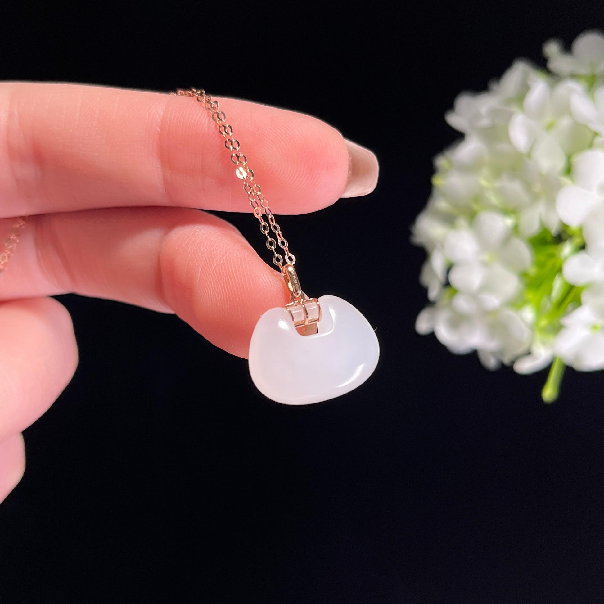 新疆天然和田玉羊脂白玉18K金镶平安锁（yc351496）