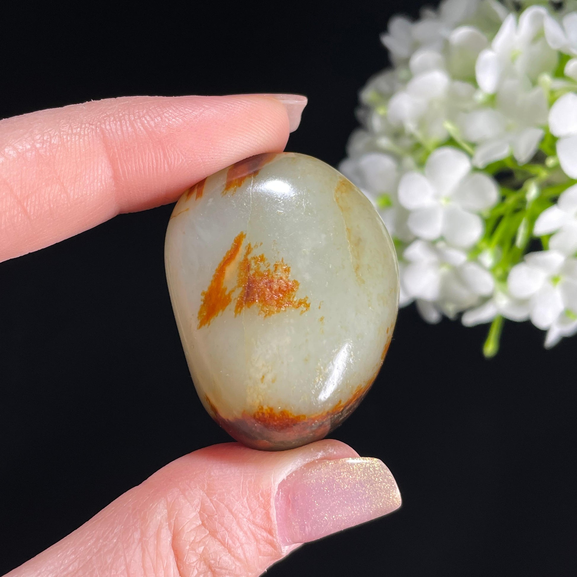 和田玉青白玉“夕阳暮云”黑红皮籽料（yc363695）