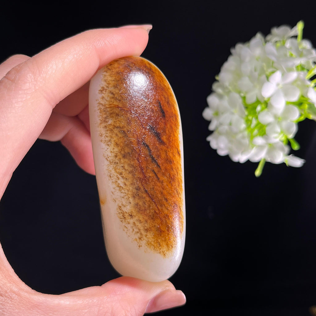 和田玉白玉“焰染霜河”虎皮籽料（yc386364）