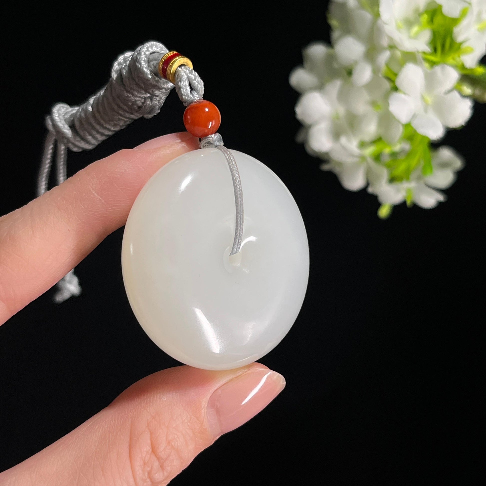 和田玉新疆料“长乐如意”白玉平安扣（yc299332）