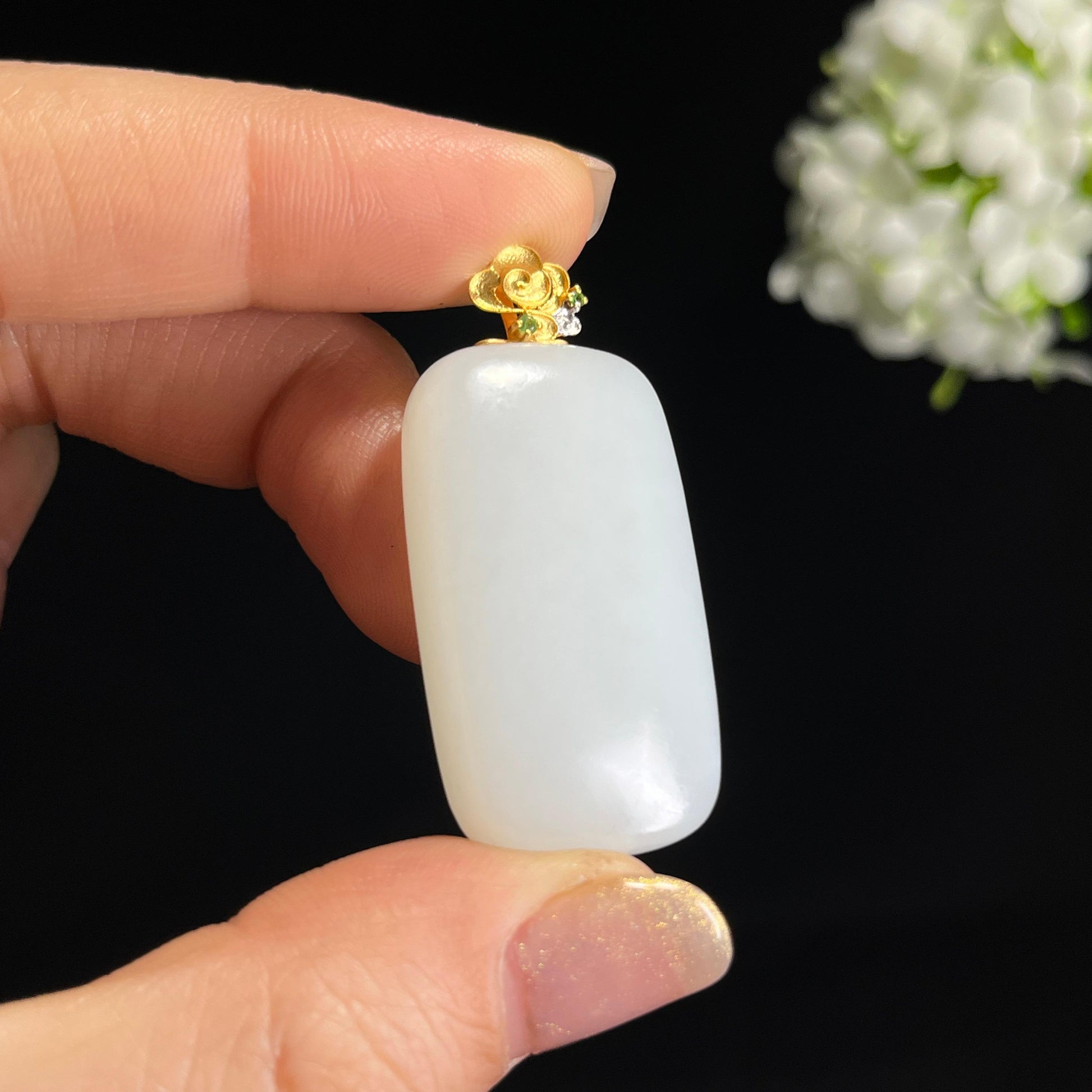 18k金镶和田玉白玉挂件（yc298809）