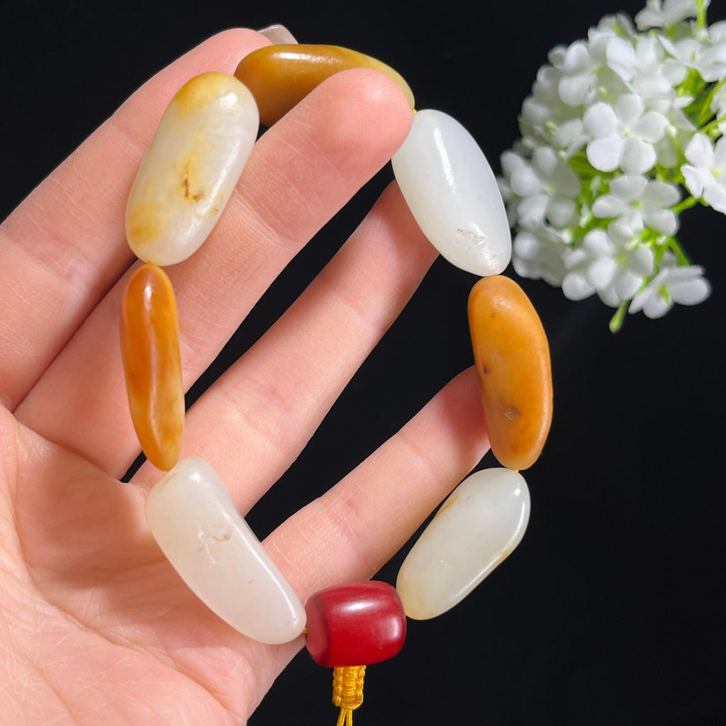 2026.3.31广告流，和田玉白玉黄沁洒金皮原籽手串（yc370051）