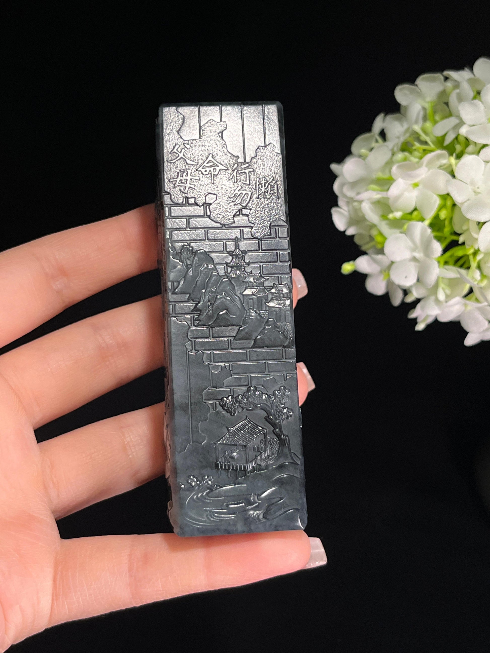 和田玉青花山水印章（yc244613）