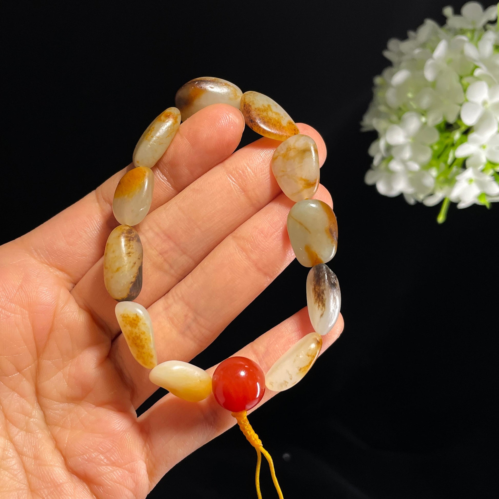 和田玉白玉青白玉洒金皮红皮黑皮原籽手串（yc355789）