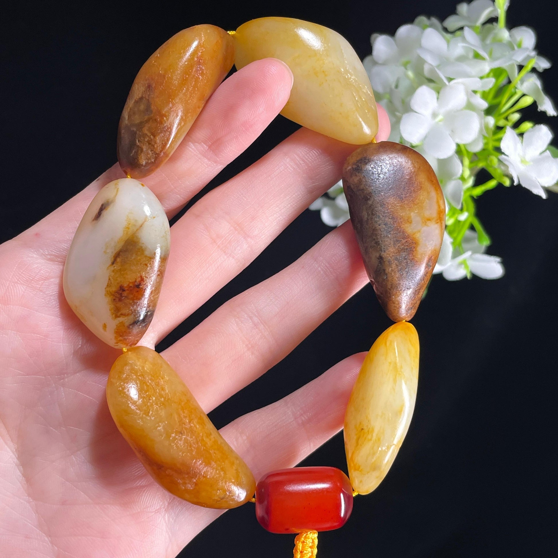 新疆天然和田玉精品原籽手串（6颗）（yc396009）