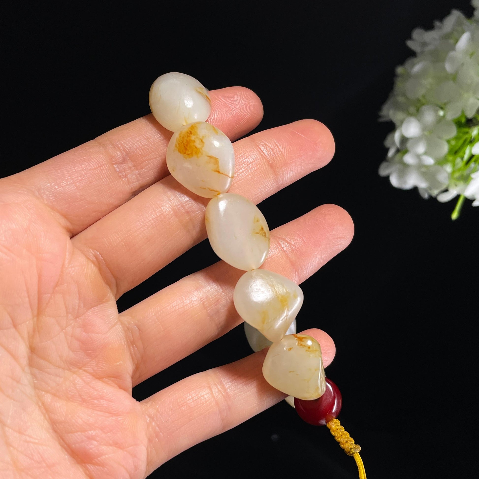 和田玉白玉青白玉洒金皮红皮原籽手串（yc355845）